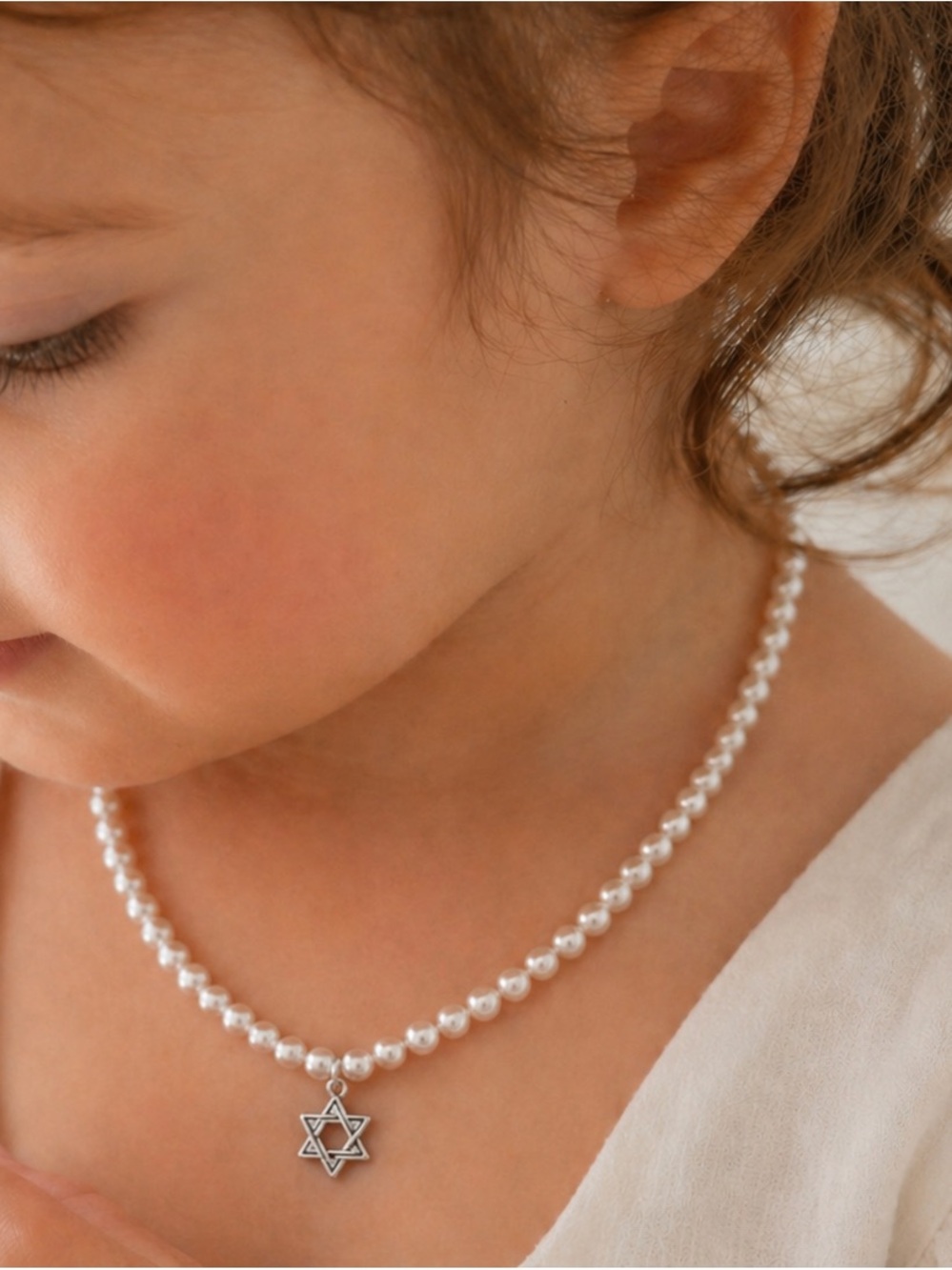 Pearl Bead Kids Necklace with Star Pendant - White